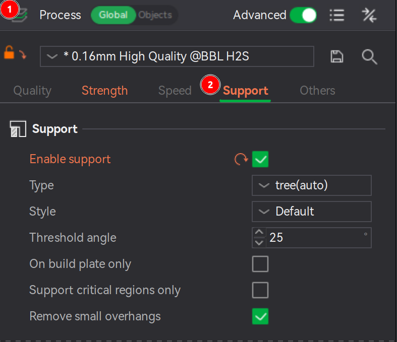 Bambu Studio Prepare screen enable supports